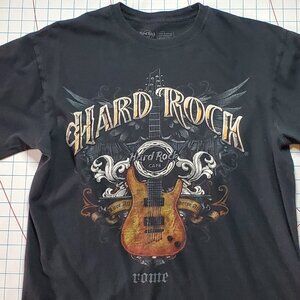 Hard Rock Cafe Rome Italy T-shirt Large Black Guitar Cotton